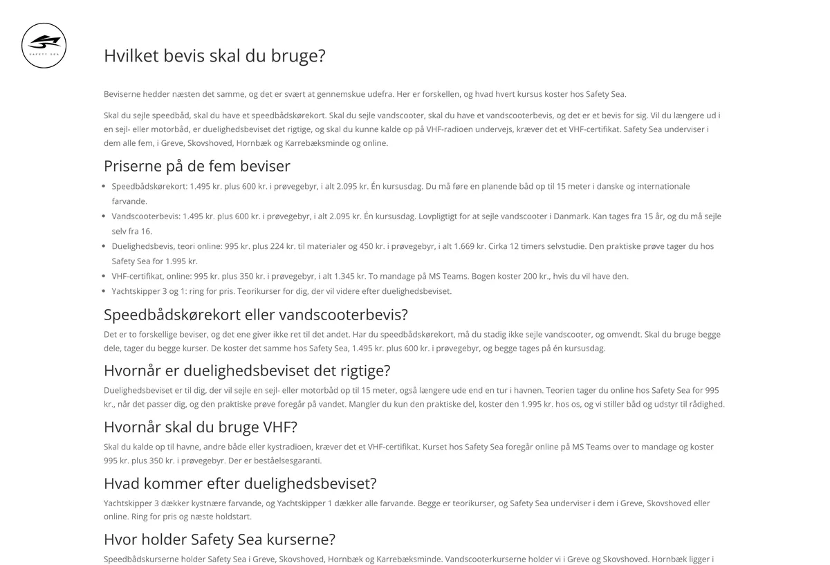 Siden Hvilket bevis skal du bruge på safetysea.dk
