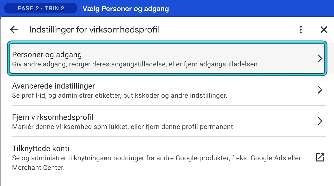 Vælg Personer og adgang