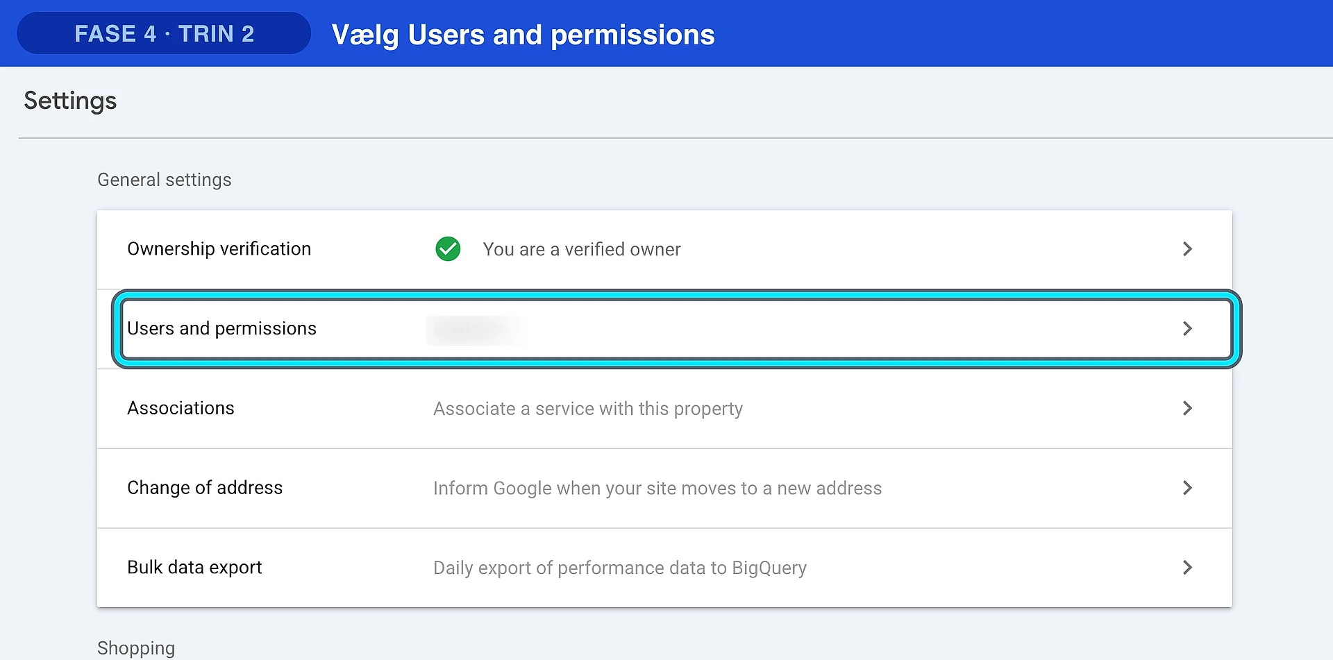 Vælg Users and permissions