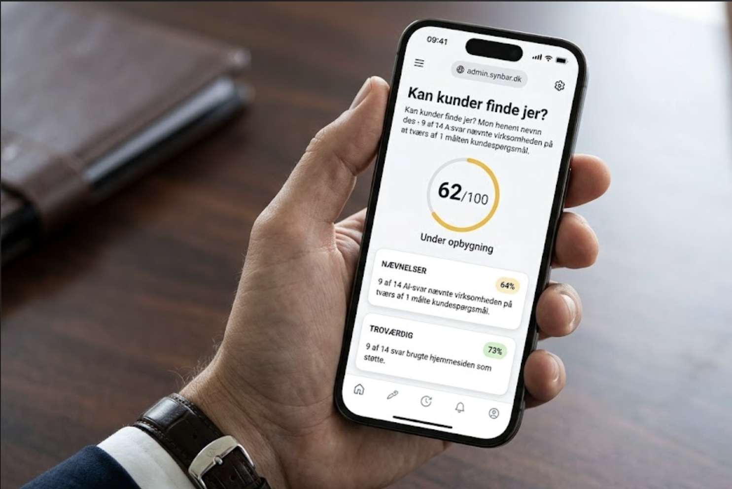 Synbar AI synligheds-analyse vist på en telefon